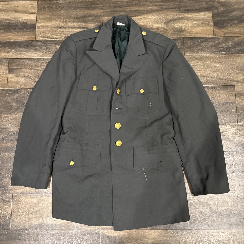 Vintage US Army Class A Service Dress Unifrom Jacket Men's 36R Green Gold Button